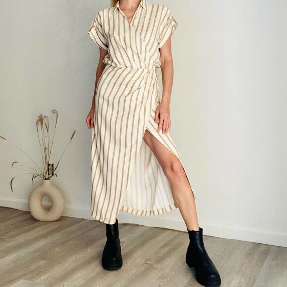 Zara Wrap Style Striped Draped Dress - Picture 2 of 4